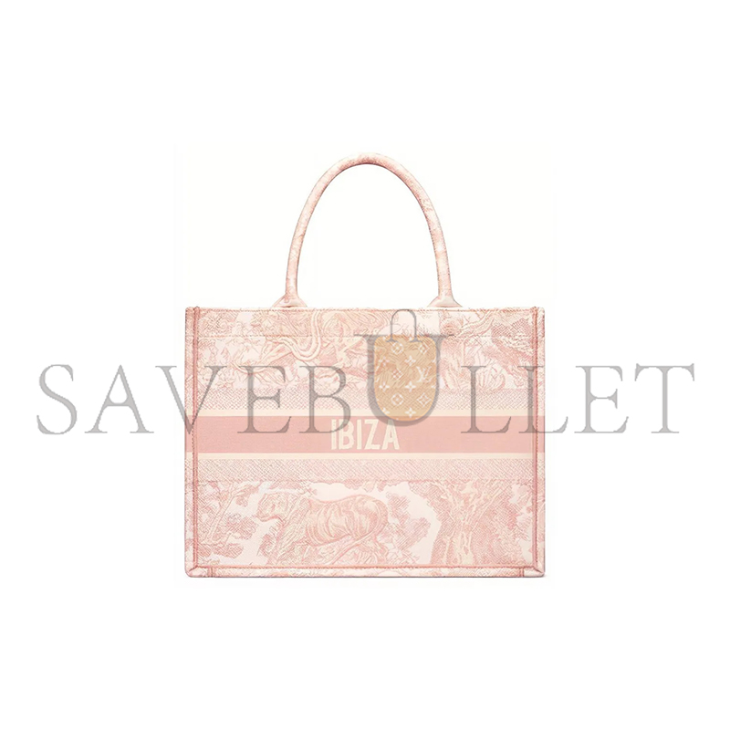 D*or canvas toile de jouy embroidered medium book tote pink m1296zjti-m956 (36*27*16.5cm)